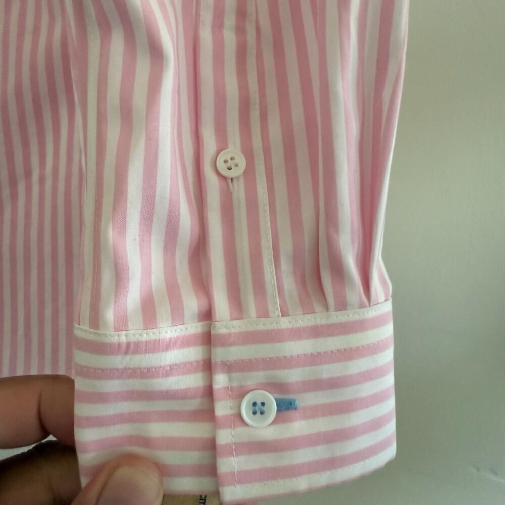 Talbots non-iron striped blouse size 2 long sleeve V-neck shirt office classic - Picture 10 of 11
